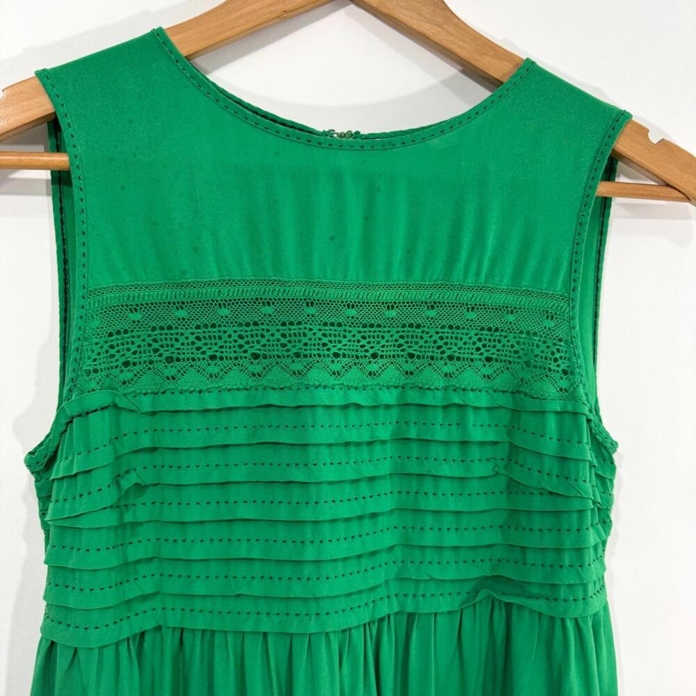 Max Studio Women’s Size XS Green Lightweight Pleated Crochet Detail Mini Dress - Picture 3 of 12